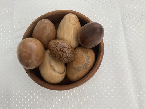 Vintage turned wooden eggs - wooden, and
