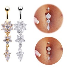 Belly Bars Button Piercing Bar Dangle Navel Body Jewellery Gem Ring Silver Gift