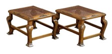 ANTIQUE FOOTSTOOLS. PAIR OF CHINOISERIE DECORATED FOOTSTOOLS