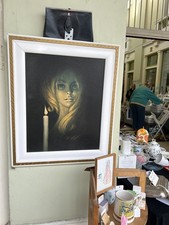 Stephen Pearson 'Girl by Candlelight' Vintage 1960’s Kitsch Print Framed Large