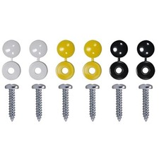 6x Number Plate Fitting Kit Screws & Caps Black Yellow White For Car Van SUV