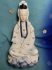Ceramic Kwan Yin Guan Yin Blue & White Goddess Figurine 28cm Tall
