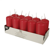 Pack of 10 Red Pillar Candles 40x90mm Long Lasting Unscented Decorative Candles