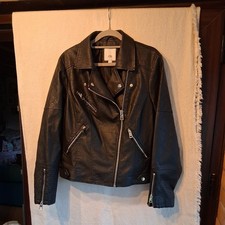 Ladies RIVER ISLAND black Faux Leather Biker Jacket SIZE 16