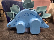 Wooden Dinosaur Pretend Play Little Earth Nest Montessori Fabric Blue