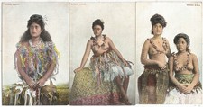 Young Samoan women in native dress on three older fine unused postcards