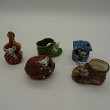 5 x Vintage Napcoware Mouse Novelty  Ornaments, mouse in boot, mouse in violin