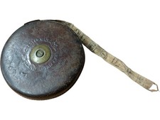 Vintage Leather Tape Measure 30ft Brass Case Antique Measuring Tool, KI
