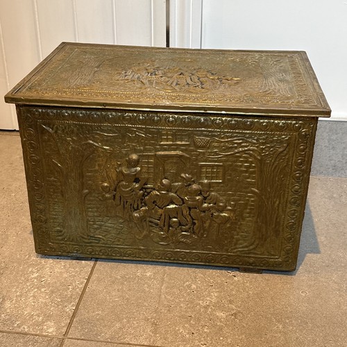 Vintage repoussé brass coal - brass,