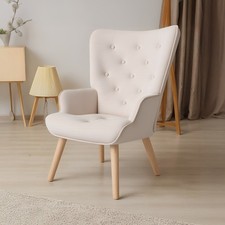 Beige Lounge Sofa Living Room Bedroom Couch Recliner Chair High Back Armchair UK