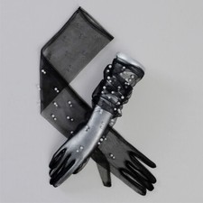 Women Pearl Mesh Gloves Sheer