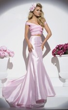 Tony Bowls Pink Satin Off the Shoulder 2 Piece Gown Size 4 $439