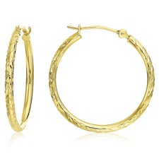 14K Real Solid Gold 1" Large X Diamond-Cut Hoop Earrings Lightweight Large Hoops