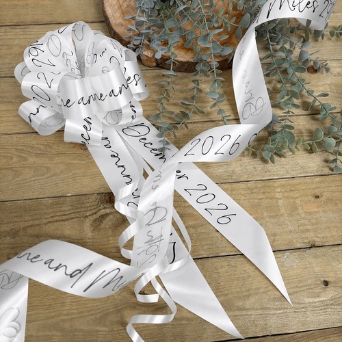 White car ribbon personalised - white, ribbon,