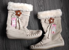Cream Moccasin Sued Boots New