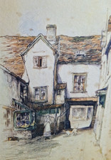 "The White Hart Hotel- St Albans” by F. Robson, 1880-1936, Mounted Print, Foxing