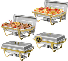 Chafing Dish Buffet Sets of 4, 8QT Stainless Steel Rectangular Chafers and Buffe