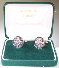 1956 Sixpence cufflinks from real coins in Blue & Gold