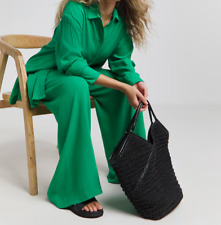 SIMPLY BE LADIES GREEN CRINKLE WIDE LEG TROUSERS NEW (ref 110)