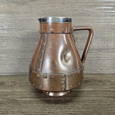 Doulton Lambeth Silicon Stoneware Faux Copper Jug Solid Silver Collar Rare 