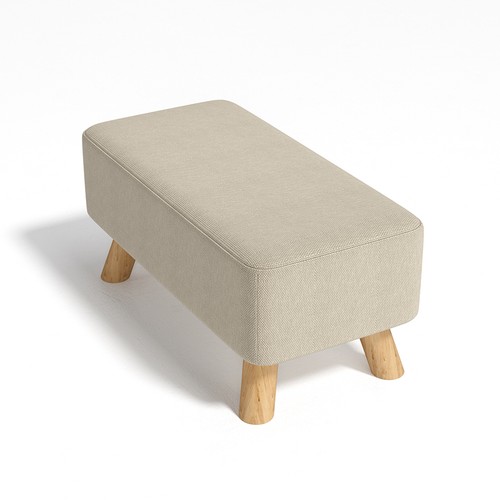 Beige linen footstool - beige,