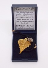 24ct  Gold Plated Real Leaf & Cone Pendant & Cord - Thames Hospice