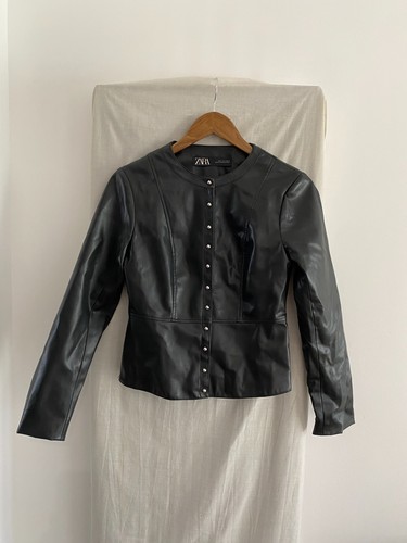 Zara black faux leather - zara, biker