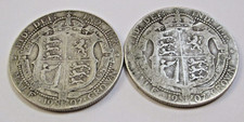Two 1907 Half Crowns King Edward VII Sterling Silver     (