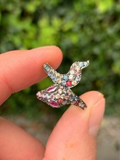 Silver multi coloured sapphire snake ring