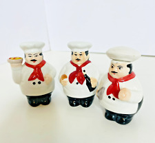 3 Piece Cruet Set. Jolly Fat Chefs. Salt and Pepper Shakers plus Vinegar or Oil