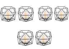 6 X Tea Light Pillar Candle Stick Holder Geometric Metal Cage Holders Black
