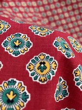 Vintage 1940s French Cotton Screen Print Fabric