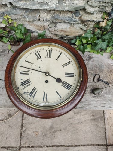 Antique school wall clock oak - school,