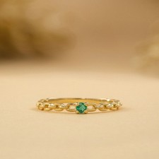 14K Gold Emerald Gemstone Ring Stackable Ring May Birthstone Duty/Tariff free