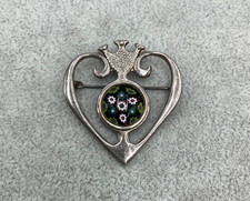 Caithness millefiori sterling silver & glass heart brooch 1971 *see descript* N8