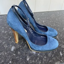Dune Women’s Strap High Heels Court Dark Turquoise Blue Suede Shoes UK 6 EU 39