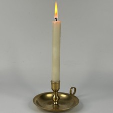 Vintage French Round Brass Wee Willie Winkie Chamberstick Retro Candle Holder