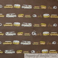 BonEful FABRIC FQ Cotton Quilt Brown White Gold Camper Trailer Bike VTG Antique