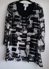 Joseph Ribkoff  Top /Shirt  Black And White Abstract 3/4 Sleeve Viscose Woman M