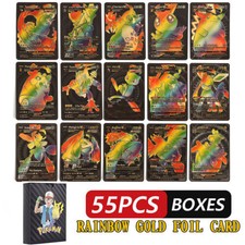 55PCS Pokemon Card Foil GOLD PACK 55 CARDS TCG GX Vmax GX Card Charizard Rare
