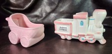 Vintage Napco Train Baby's Express & Ceramic Pink Baby Stroller/Planter New Born
