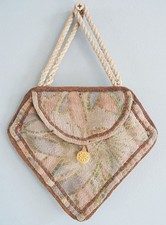 Vintage 1920s Purse Bag Flapper Floral  Fabric Gold Gilt Braid Lame Flapper 20s