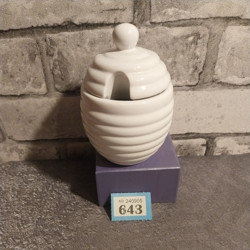 White ceramic lidded honey - ceramic,