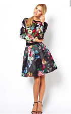 Ted Baker Skirt Size AU/UK 0 (6) US 2 Mini Black Floral Flowtii Oil Painting
