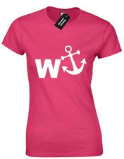 W ANCHOR LADIES T SHIRT BOAT SHIP NAVY PARODY NOVELTY NAUTICAL ADULT HUMOUR TEE