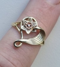 9ct Rose Yellow Gold Hallmarked Clogau Daffodil Heart Diamond Ring 2.5g L -L 1/2