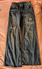 Women’s Wide Leg Ripped Jeans – Light Blue Distressed Denim – Unbranded C00068