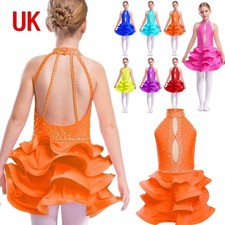 UK Girls Latin Dress Sparkly Rhinestone Sleeveless Halter Ballroom Dancewear
