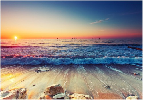 Sunset beach seascape - beach, sun