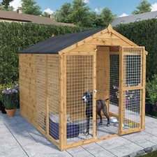 OUTDOOR DOG KENNEL RUN WOODEN GARDEN PET HOUSE GALVANISE PEN 10ft 6ft 8x6 LARGE